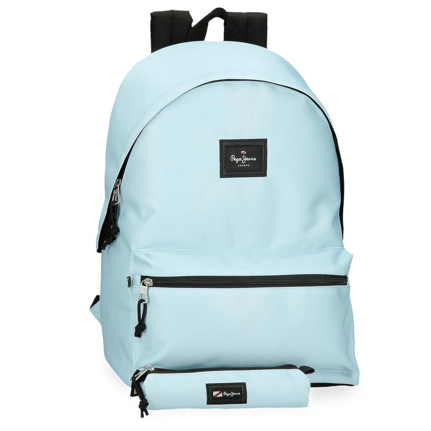 mochila escolar aris colorful + estojo pepe jeans em azul bébé