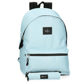 mochila escolar aris colorful + estojo pepe jeans em azul bébé