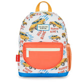 mochila escolar com fecho happy ride hello hossy branca com carros