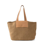 saco de ombro grande em crochet camel com acabamento em pele natural caledonia da Biba