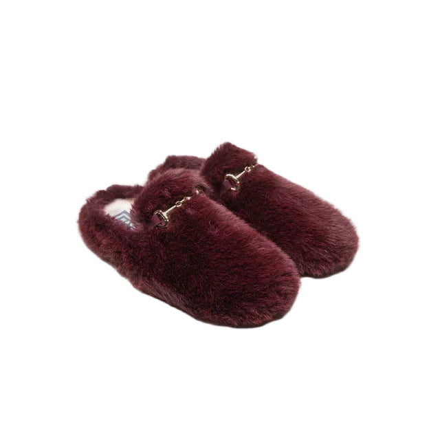 Cintia Fur Slipper with Buckle | Macarena | Burgundy
