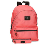 mochila escolar aris colorful + estojo pepe jeans em coral
