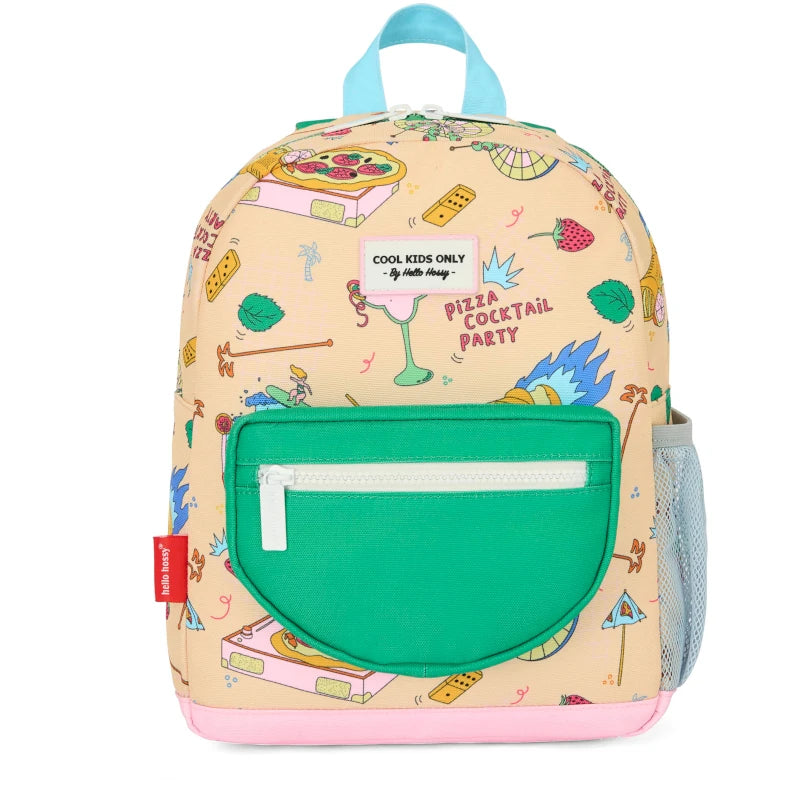 mochila escolar com fecho cocktail party hello hossy bege