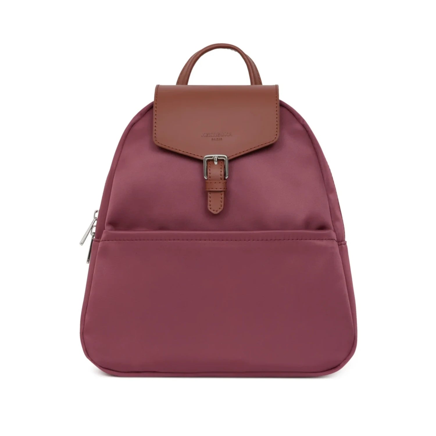 Mochila média beringela em nylon e pele da Hexagona
