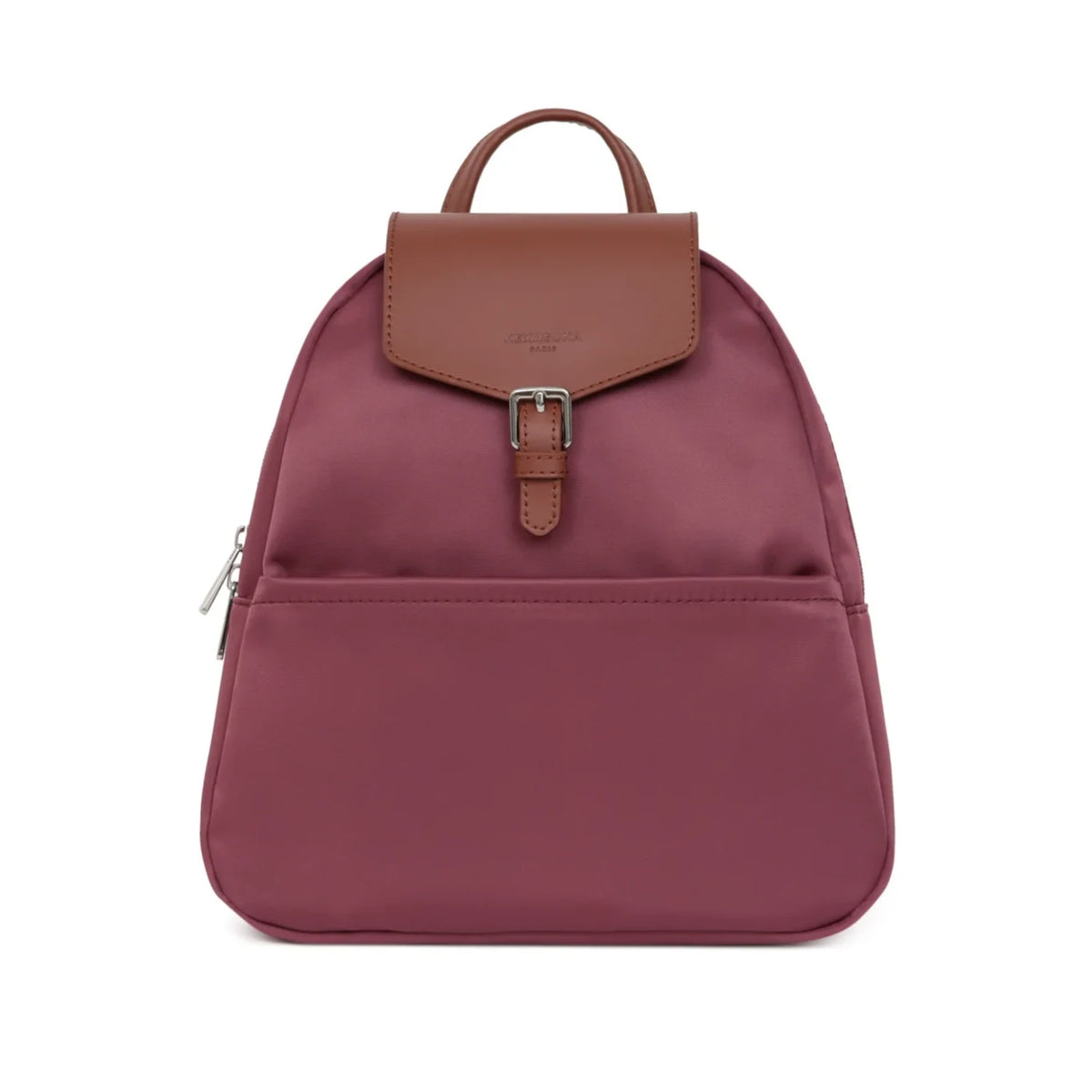 Mochila média beringela em nylon e pele da Hexagona
