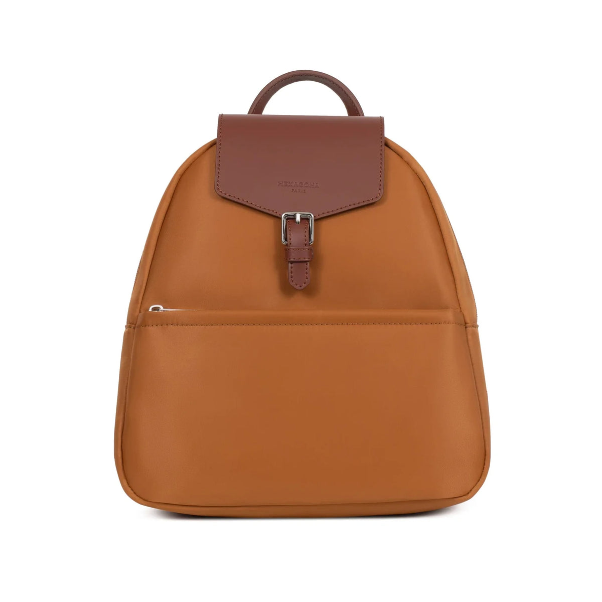 mochila média camel em nylon e pele da Hexagona
