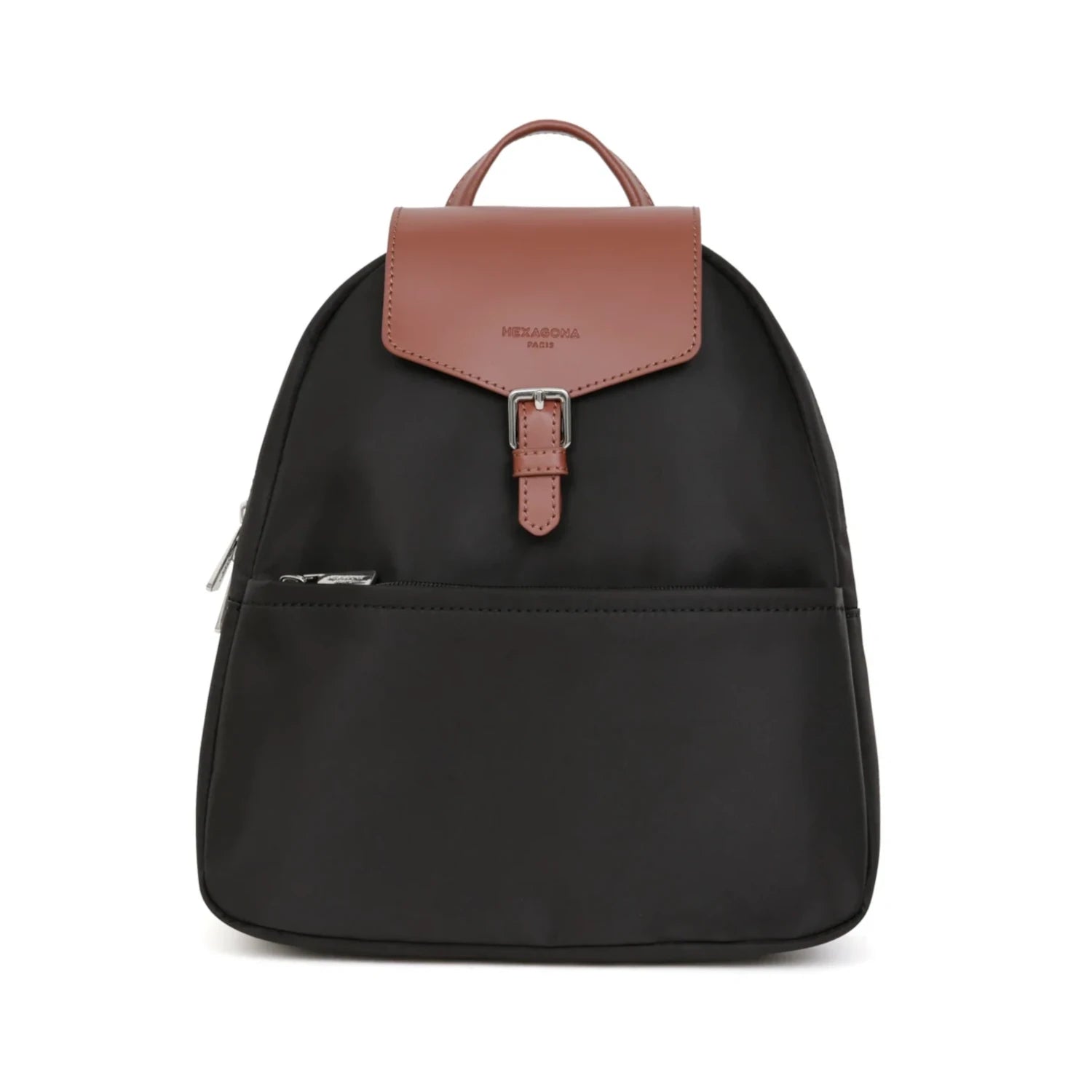 Mochila média preto em nylon e pele da Hexagona
