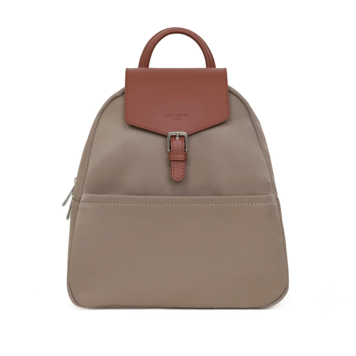 Mochila média taupe em nylon e pele da Hexagona