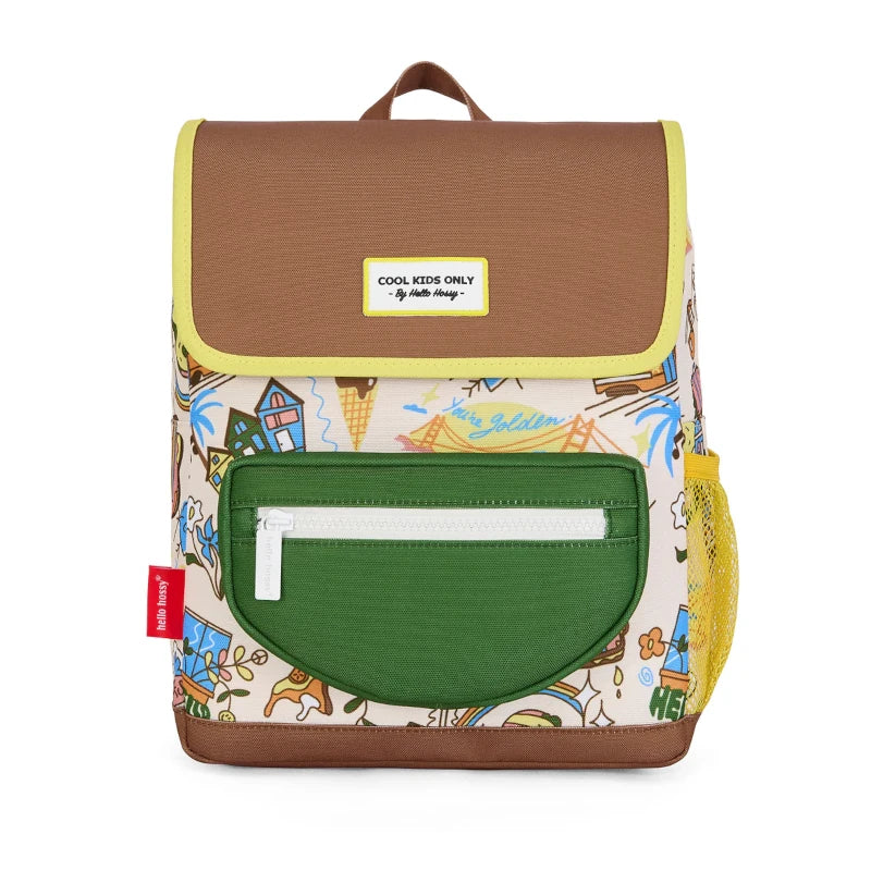 mochila creche com pala da Hello Hossy padrão san francisco